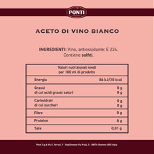 Carica l'immagine nel visualizzatore di Gallery, Ponti, Aceto di Vino Classico Bianco, Realizzato con Vini Selezionati, Ideale per Accompagnare Verdure Crude e Cotte, Acidità 6%, 100% Made in Italy, 12 Bottiglie in PET da 1L