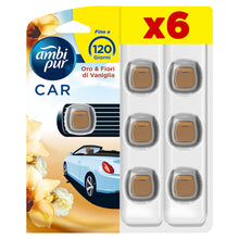 Carica l'immagine nel visualizzatore di Gallery, Ambi Pur Profumatore Auto, 6 Deodoranti Auto, Fragranza Oro e Fiori di Vaniglia, Elimina Odori, Facile da Agganciare, Fino a 30 Giorni di Profumo per Deodorante, Usa e Getta
