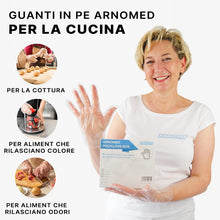 Carica l'immagine nel visualizzatore di Gallery, ARNOMED Guanti monouso in PE da marito, 100 pezzi guanti usa e getta per box, guanti plastica domestici per alimenti, guanti trasparenti monouso protettivi per tinte capelli, guanti sottili