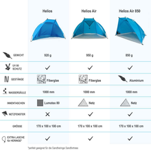 Carica l'immagine nel visualizzatore di Gallery, Tenda Da Spiaggia Helios, Blu, UV 80, Ultraleggera, Ingombro Minimo