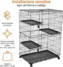 Carica l'immagine nel visualizzatore di Gallery, - Gabbia Grande per Gatti, Con 3 Ripiani, 91 X 57 X 128,5 Cm, Nero