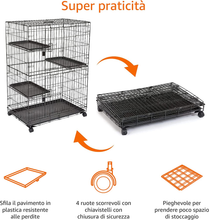 Carica l'immagine nel visualizzatore di Gallery, - Gabbia Grande per Gatti, Con 3 Ripiani, 91 X 57 X 128,5 Cm, Nero