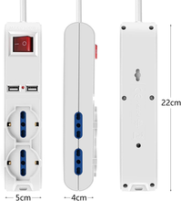 Carica l'immagine nel visualizzatore di Gallery, Multipresa 3M 6 Posti Con 2 Multiuso E 4 Bivalenti 10/16A Con 2 Prese USB (5V/2A