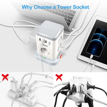 Carica l'immagine nel visualizzatore di Gallery, Ciabatta Elettrica, Torretta Multipresa Con 7 Prese E 3 Porte USB-A & 1 Tipo C,