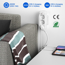 Carica l'immagine nel visualizzatore di Gallery, Presa Multipla USB C, Multipresa Tripla Da Parete Salvaspazio Adattatore 3 Prese