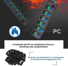 Carica l'immagine nel visualizzatore di Gallery, Multipresa Ciabatta Elettrica 6 Posti 10/16A Bipasso Schuko 250V Max:2500W Con I