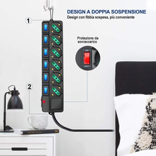 Carica l'immagine nel visualizzatore di Gallery, Multipresa Ciabatta Elettrica 6 Posti 10/16A Bipasso Schuko 250V Max:2500W Con I
