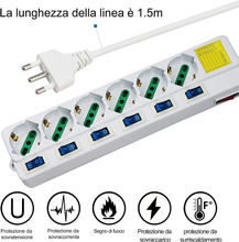 Carica l'immagine nel visualizzatore di Gallery, Multipresa Ciabatta Elettrica 6 Posti 10/16A Bipasso Schuko 250V Max:2500W Con I