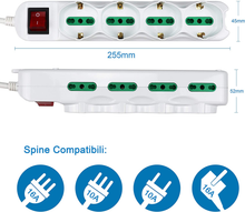 Carica l'immagine nel visualizzatore di Gallery, Multipresa 12 Posti 4 Polivalenti (Schuko 10/16A) 8 Bivalenti 10/16A, Colore Bia