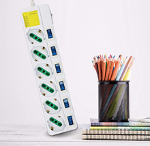 Carica l'immagine nel visualizzatore di Gallery, Multipresa Ciabatta Elettrica 6 Posti 10/16A Bipasso Schuko 250V Max:2500W Con I