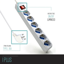 Carica l'immagine nel visualizzatore di Gallery, Multipresa a 6 Posti, Ciabatta Elettrica Con 6 Prese Italiane 10A E Schuko (Tede