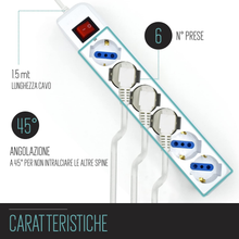 Carica l'immagine nel visualizzatore di Gallery, Multipresa a 6 Posti, Ciabatta Elettrica Con 6 Prese Italiane 10A E Schuko (Tede