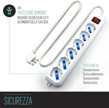 Carica l'immagine nel visualizzatore di Gallery, Multipresa a 6 Posti, Ciabatta Elettrica Con 6 Prese Italiane 10A E Schuko (Tede