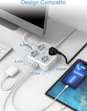 Carica l'immagine nel visualizzatore di Gallery, Ciabatta Multipresa Con USB, Multipresa Elettrica Con 4 Schuko E 4 Bivalenti 10A