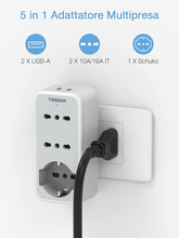 Carica l'immagine nel visualizzatore di Gallery, Presa Multipla Salvaspazio, Prese Multiple Elettriche Con 1 Polivalenti E 2 Biv