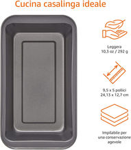 Carica l'immagine nel visualizzatore di Gallery, - Teglia per Pane in Acciaio Al Carbonio Antiaderente, 27X15X7 Cm, Confezione Da