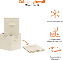 Carica l'immagine nel visualizzatore di Gallery, , Cubo/Organizer Portaoggetti Pieghevole in Tessuto, Con Maniglia, 26,6 X 26,6 X