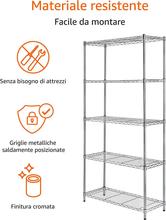 Carica l'immagine nel visualizzatore di Gallery, - Scaffalatura a 5 Ripiani, Cromato