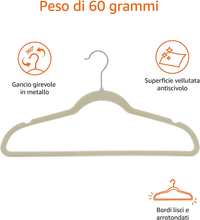 Carica l'immagine nel visualizzatore di Gallery, - Gruccia in Velluto Con Portapantaloni, 50 Pezzi, Avorio