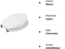 Carica l'immagine nel visualizzatore di Gallery, SEDILE COPRIWATER TAVOLETTA BIANCO UNIVERSALE per BAGNO COPRI WC in LEGNO