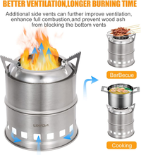Carica l'immagine nel visualizzatore di Gallery, Poêle Portatif en Acier Inoxydable à Bois Légère pour Cuisson Extérieur Picnic B