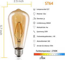 Carica l'immagine nel visualizzatore di Gallery, LED Leuchtmittel Edison Ambra Warmwasser 2700K Birne Filament Vintage-Stil Antic