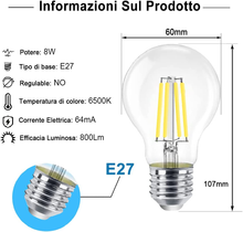 Carica l'immagine nel visualizzatore di Gallery, Ampoule LED E27,8W (Equivalent A 80W), 800 Lumen, Transparent Lampe Chaud- Pacc
