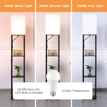 Carica l'immagine nel visualizzatore di Gallery, Modern Floor Lamp with Wooden Shelf, 3 Color Temperature Dimmable