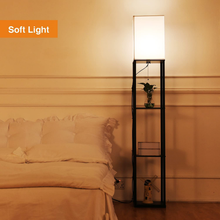 Carica l'immagine nel visualizzatore di Gallery, Modern Floor Lamp with Wooden Shelf, 3 Color Temperature Dimmable