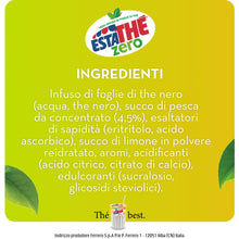 Carica l&#39;immagine nel visualizzatore di Gallery, Estathé Zero Pesca - The Freddo, Senza Zucchero, con Vero Infuso di Foglie di The e Succo di Pesca, Bevanda Analcolica Senza Glutine, 6 Bottiglie da 1,5 lt
