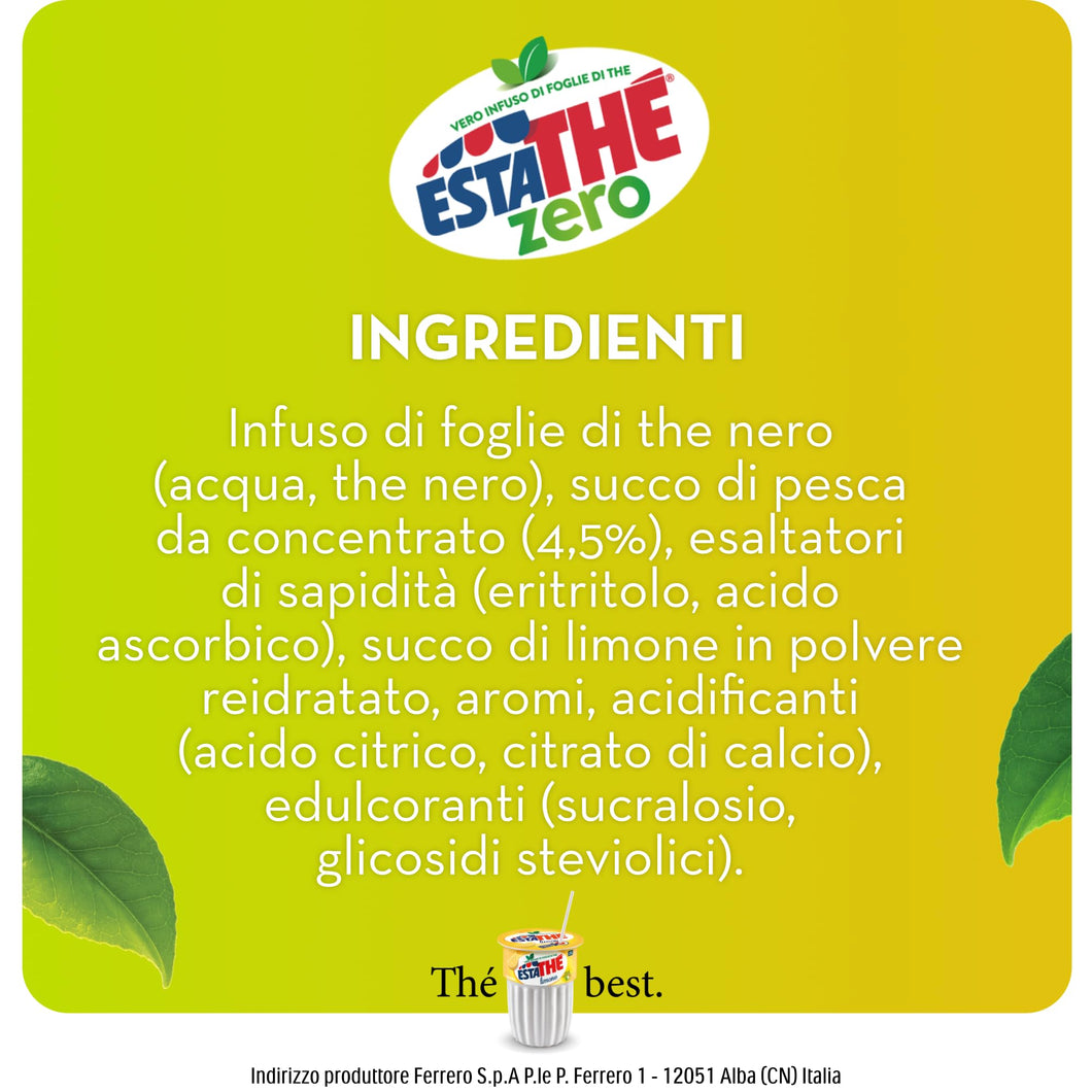 Estathé Zero Pesca - The Freddo, Senza Zucchero, con Vero Infuso di Foglie di The e Succo di Pesca, Bevanda Analcolica Senza Glutine, 6 Bottiglie da 1,5 lt