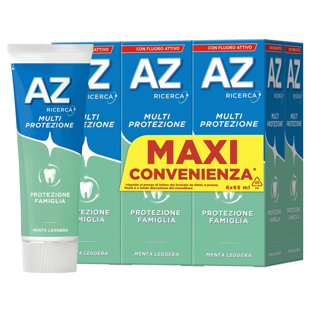 AZ Ricerca Dentifricio Multi Protezione, Ideale per la Famiglia, Pulizia Denti Profonda, Gusto Menta, Maxi Formato da 6 Confezioni X 75ml