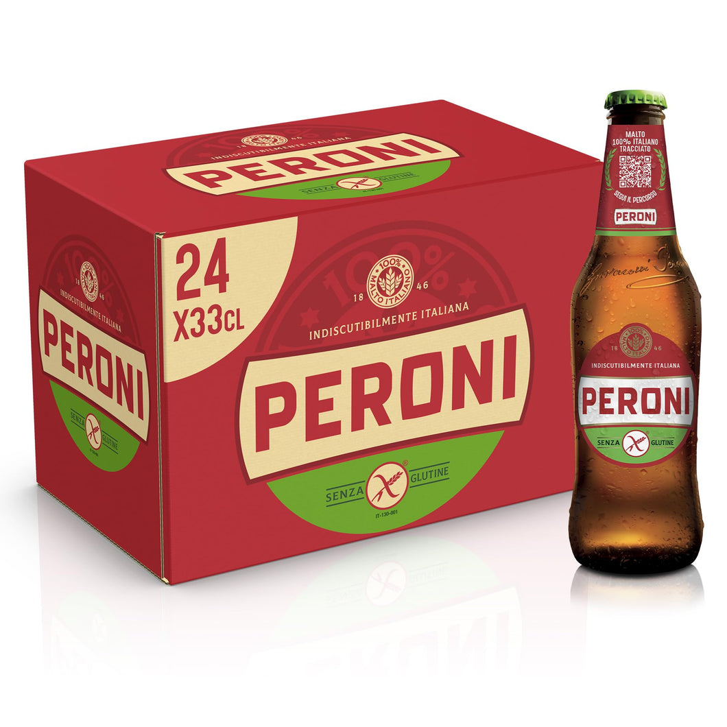 Peroni Birra Senza Glutine, Cassa Birra con 24 Birre in Bottiglia da 33 cl, 7.92 L, Gusto Moderatamente Amaro, Gradazione Alcolica 4.7% Vol