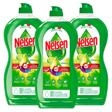 Carica l&#39;immagine nel visualizzatore di Gallery, 3x Nelsen Detersivo Liquido Sgrassante Profumo di Limone Sapone per Piatti 5 Azioni - Flacone da 900ml
