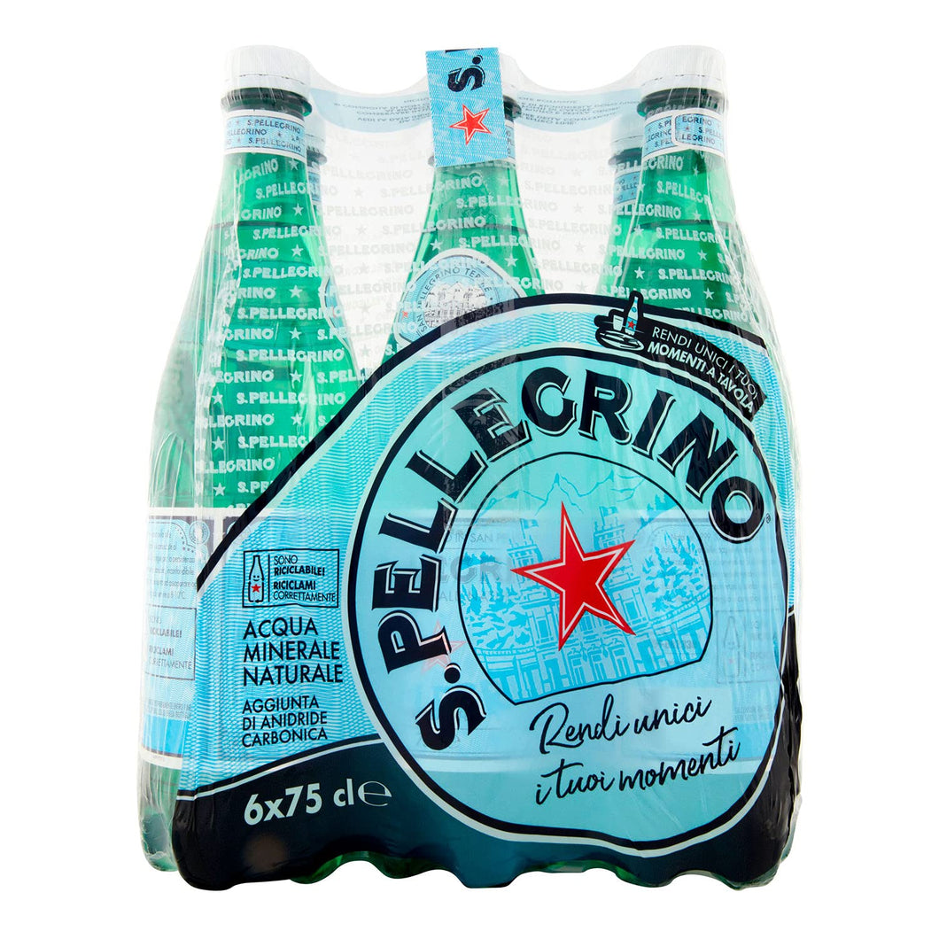 S. Pellegrino, Acqua Minerale Naturale Frizzante Bottiglia Grande da 0,75 lt, Confezione di 6 Bottiglie