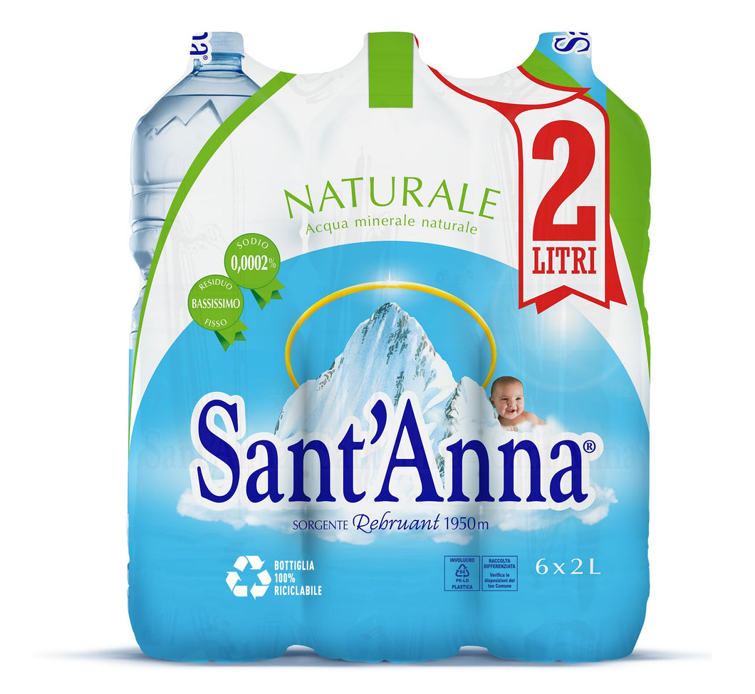 Acqua Sant'Anna Pack 2,0L Naturale | 24 bottiglie | Acqua Minerale Naturale Oligominerale Minimamente mineralizzata | Bottiglie di Plastica 100% Riciclabile
