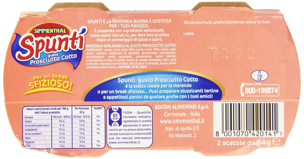 Simmenthal - Spunti', Gusto Prosciutto Cotto - 2 confezioni da 2 pezzi da 84 g [4 pezzi, 336 g]