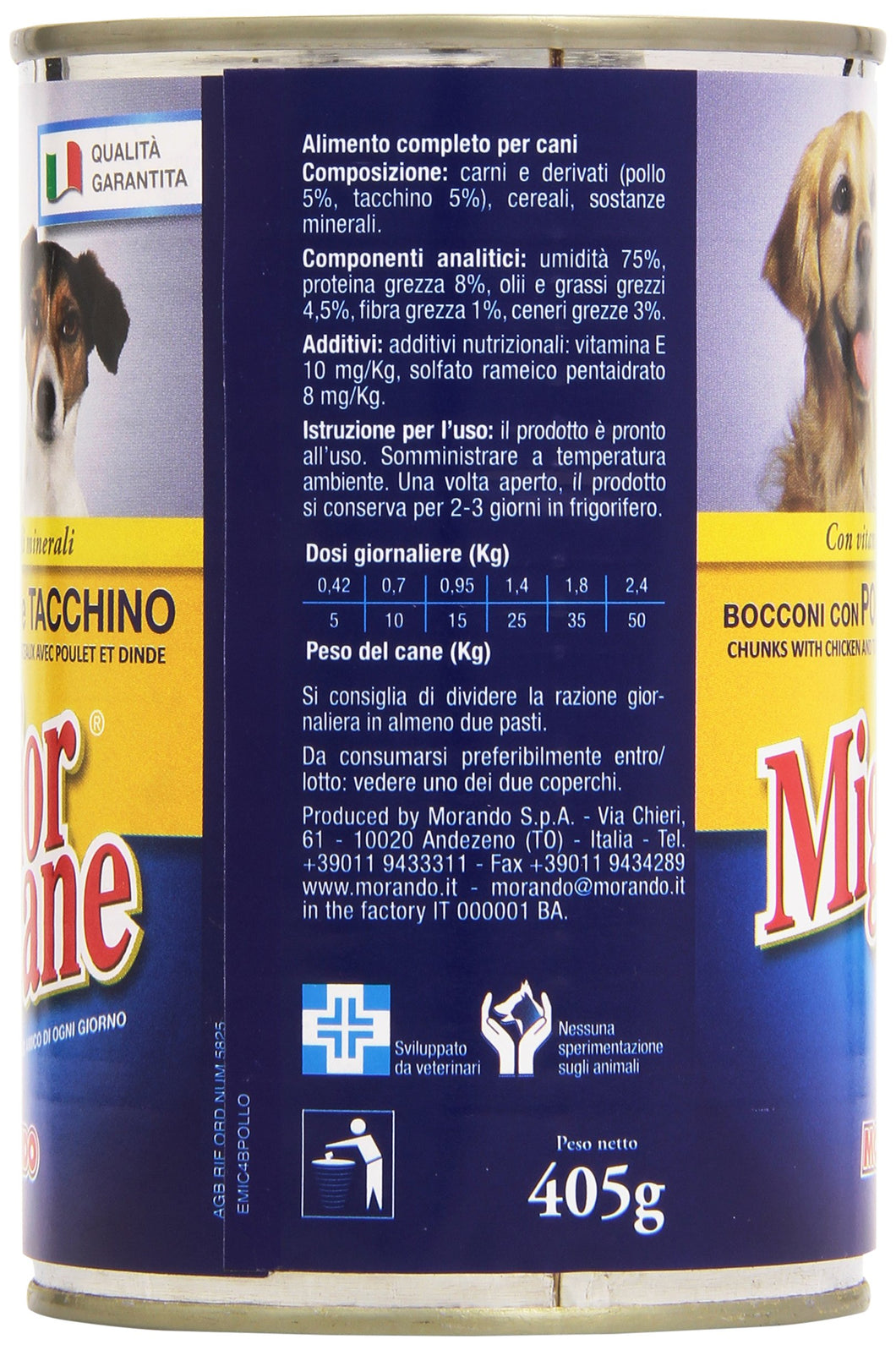 Migliorcane - Alimento Completo per Cani, Bocconi con Pollo e Tacchino - 12 latte da 405 g [4860 g]