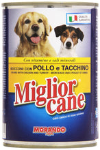 Carica l&#39;immagine nel visualizzatore di Gallery, Migliorcane - Alimento Completo per Cani, Bocconi con Pollo e Tacchino - 12 latte da 405 g [4860 g]
