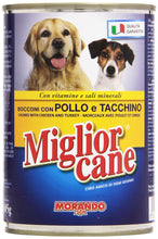 Carica l&#39;immagine nel visualizzatore di Gallery, Migliorcane - Alimento Completo per Cani, Bocconi con Pollo e Tacchino - 12 latte da 405 g [4860 g]
