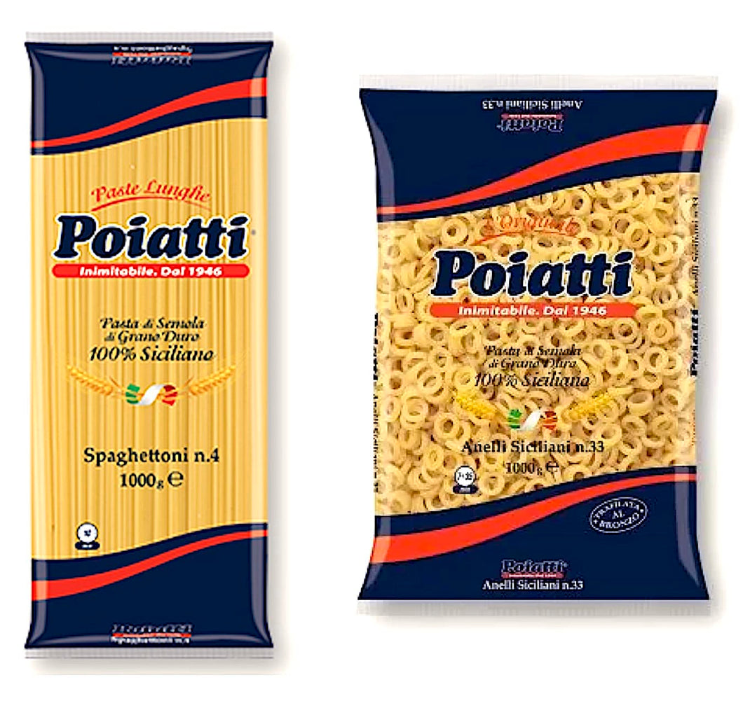 Pasta Poiatti mista 5 X 1 kG. SPAGHETTONI + 5 X 1 KG. ANELLINI totale 10 Kg. di pasta 100% grano siciliano