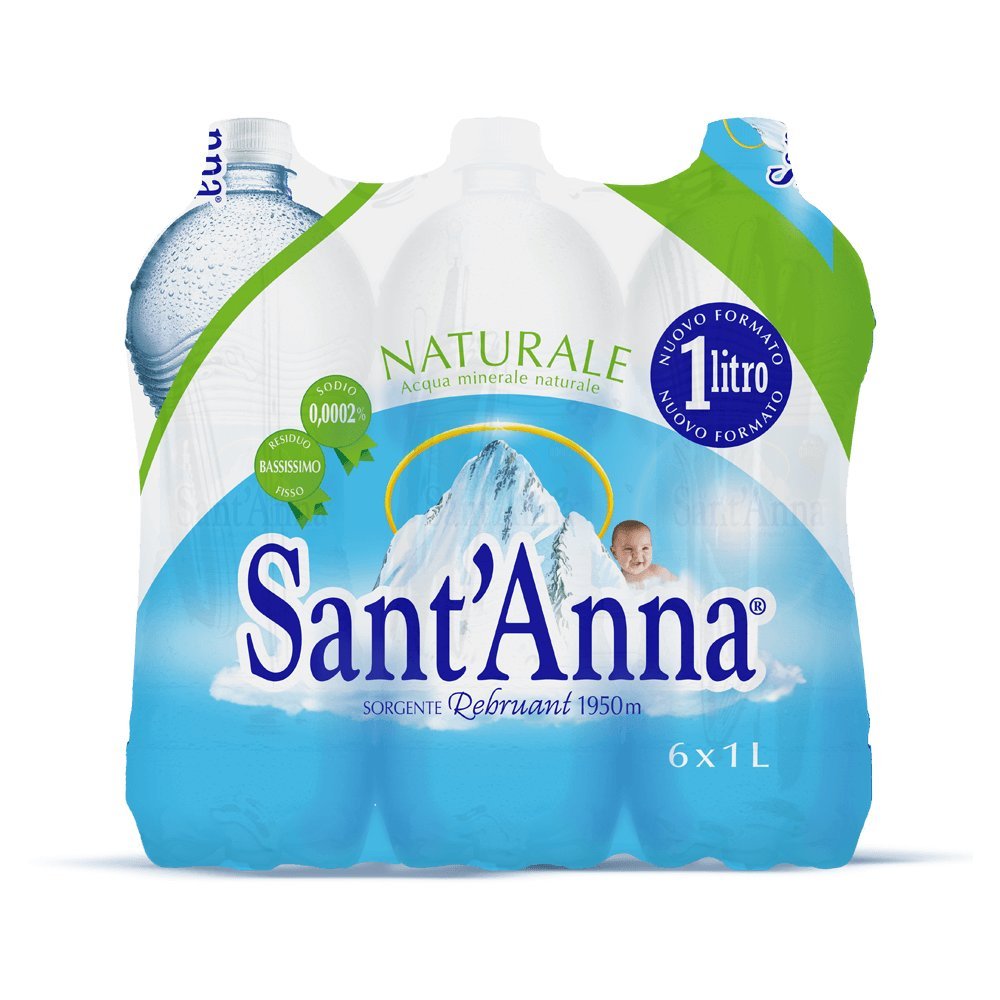 Acqua Sant'Anna Bottiglie di Acqua Naturale 1,0 Litro | Acqua Minerale Naturale Oligominerale Minimamente mineralizzata | Bottiglie di Plastica 100% Riciclabile | Confezione 6 Bottiglie