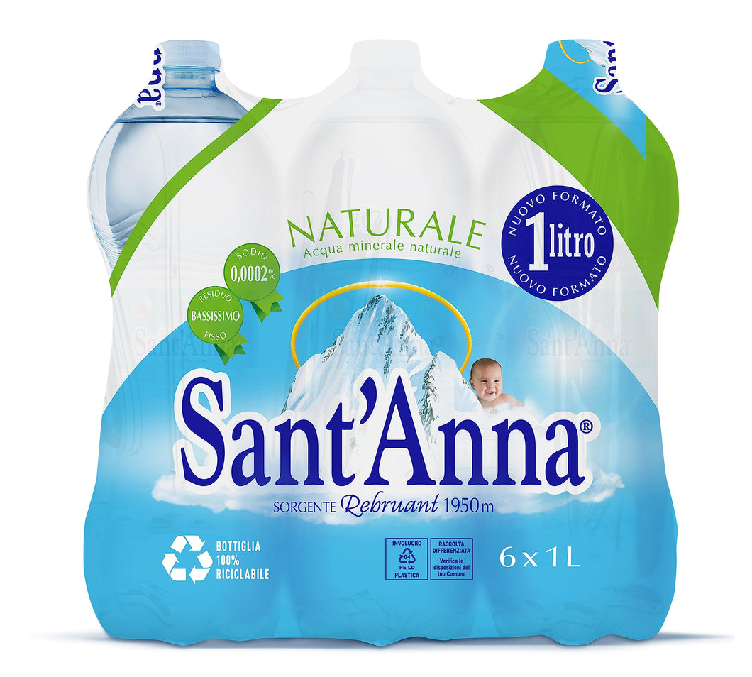 Acqua Sant'Anna Pack 1,0L Naturale | 54 bottiglie | Acqua Minerale Naturale Oligominerale Minimamente mineralizzata | Bottiglie di Plastica 100% Riciclabile