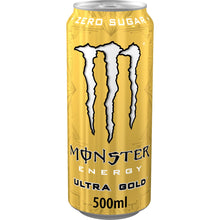 Carica l&#39;immagine nel visualizzatore di Gallery, Monster Energy Ultra Gold – bevanda energetica contenente caffeina con sapore fruttato di ananas – senza zucchero e senza calorie – in pratiche lattine usa e getta (12 x 500 ml)
