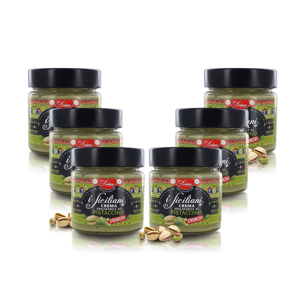 Crema Spalmabile Al Pistacchio Con Granella Di Pistacchio [Crunchy], Prodotta In Italia, ''I Siciliani'', 6 Vasetti Da 200 Grammi L'Uno, Tot. 1,2 Kg