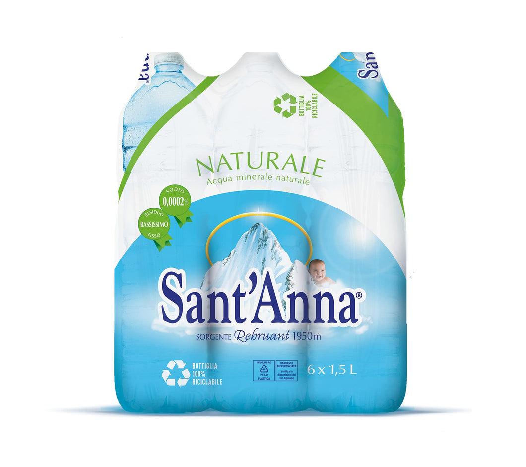 Acqua Sant'Anna Pack 1,5L Naturale | 36 Bottiglie di Plastica | Minerale, Oligominerale, Minimamente mineralizzata