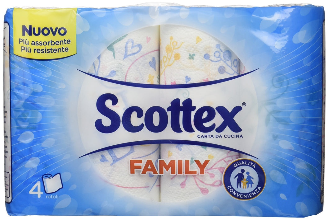 Scottex Casa Family, Carta Da Cucina, Morbida e Resistente, Ultra assorbente, Con Carta certificata FSC, 4 Rotoli