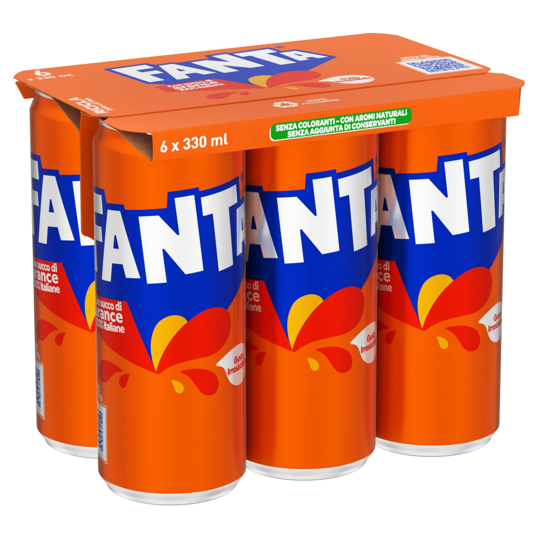 Fanta Original - 6 Lattine da 330ml, Bevanda analcolica al Gusto di Arancia