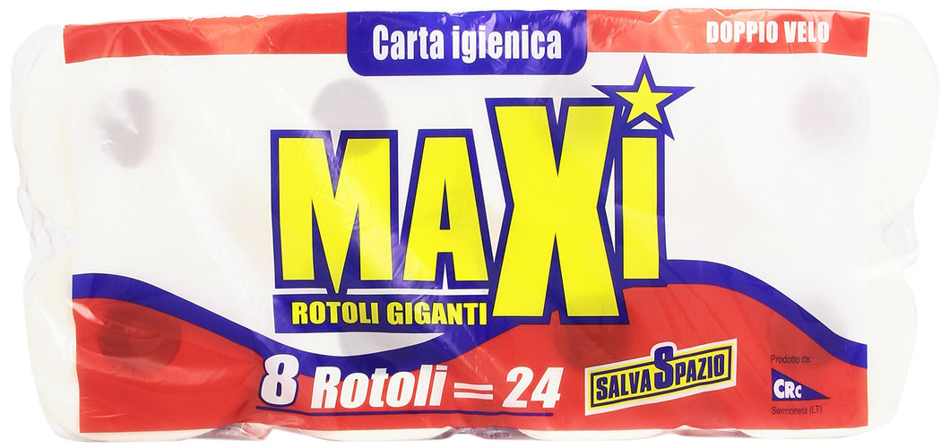 Maxi - Carta Igienica, Doppio Velo, Confezione da 3 x 8 Rotoli Giganti (24 Rotoli)
