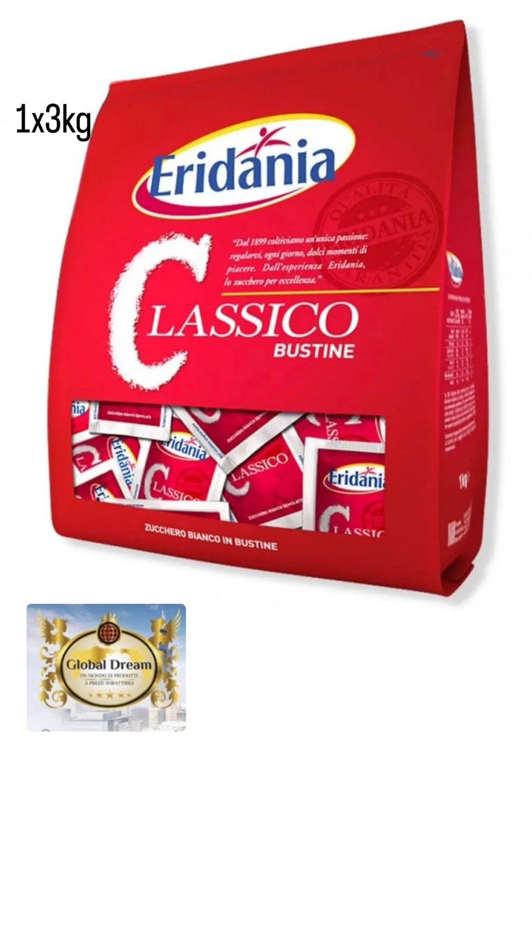 BUSTINE ZUCCHERO MONODOSE 1KG X3 ERIDANIA IN OMAGGIO 2 CIALDE LUCKY CAFFè